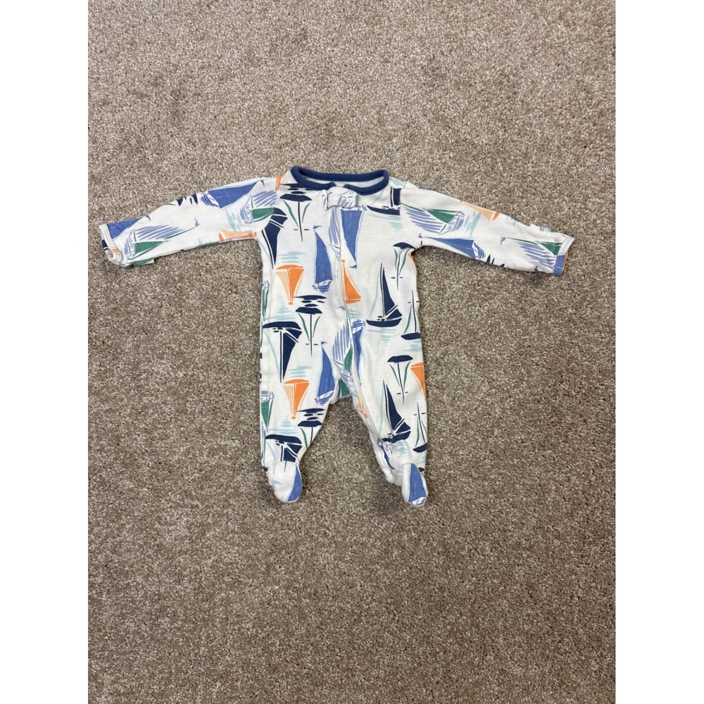 Baby Cotton Footed Sleeper Sailboat Print Blue Orange White Nautical Pajamas